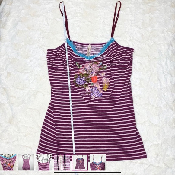Free People Floral Striped Embroidered Tank Top Purple Pink Size Small NWOT - Picture 7 of 8